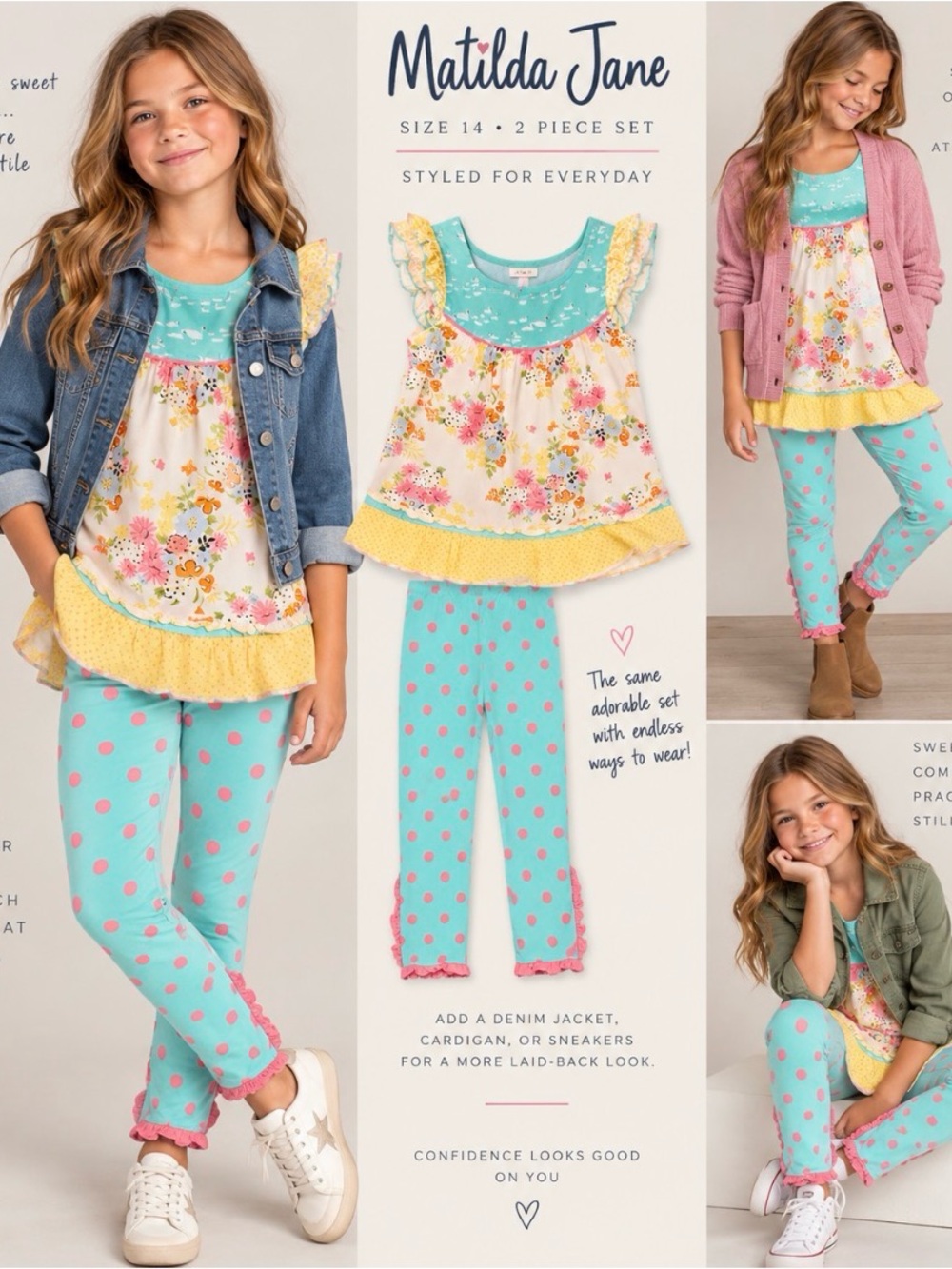 Matilda Jane Aqua & Pink Floral Ruffled 2pc tunic/leggings